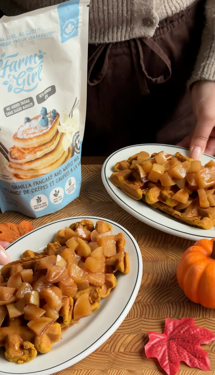 Pumpkin Spice Waffles with Cinnamon Apples